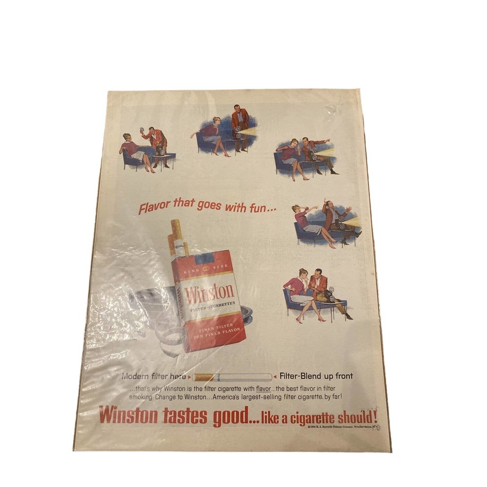 1964 Winston Cigarette Ad Couple Watching Home Movies Film Projector Vintage